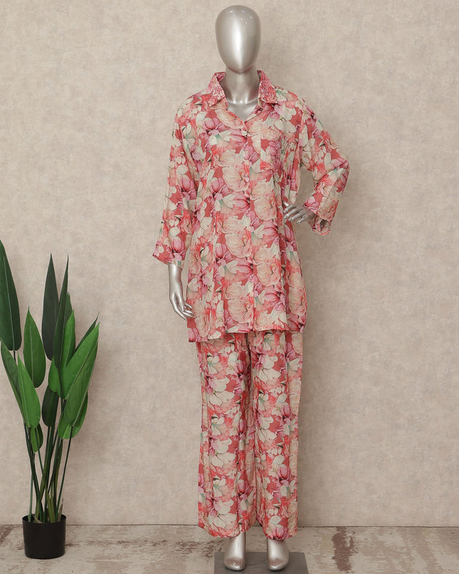 Pink Floral Co Ord Set Party Wear Women