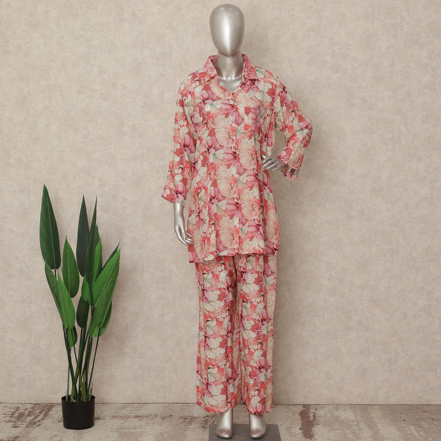 Pink Floral Co Ord Set Party Wear Women