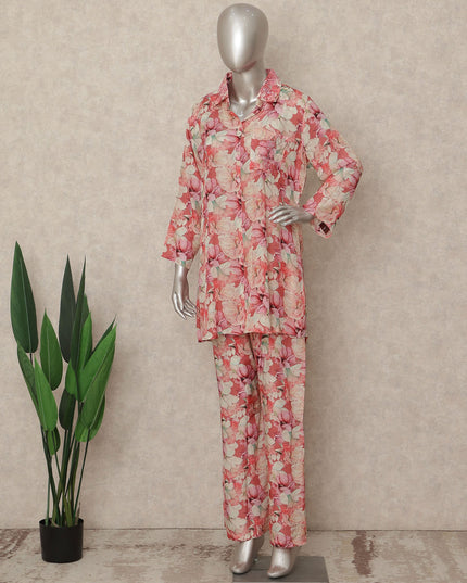 Pink Floral Co Ord Set Party Wear Women