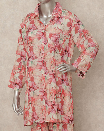 Pink Floral Co Ord Set Party Wear Women