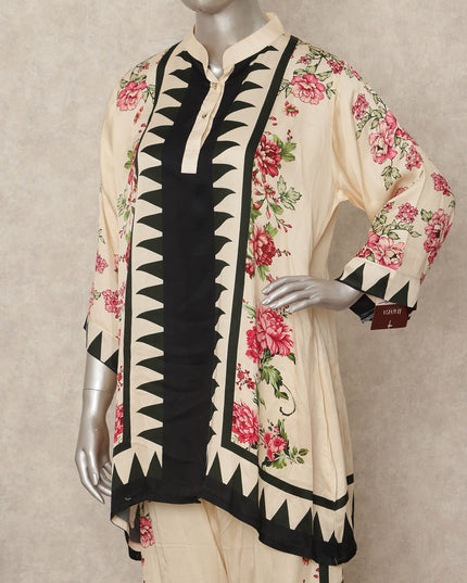 Cream Beige Floral Border Co Ord Set Women