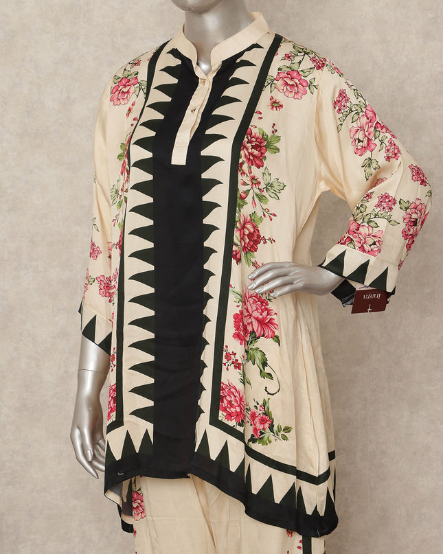 Cream Beige Floral Border Co Ord Set Women