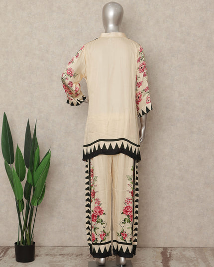Cream Beige Floral Border Co Ord Set Women