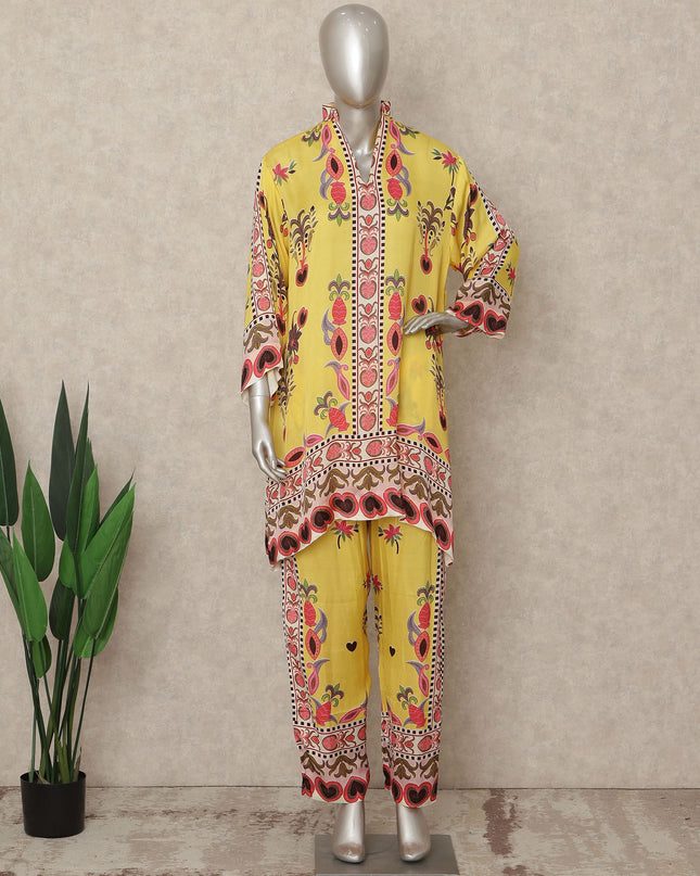 Bright Yellow Floral Border Co Ord Set Women