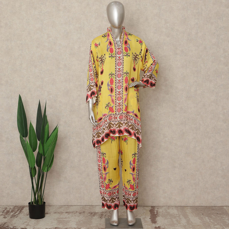 Bright Yellow Floral Border Co Ord Set Women