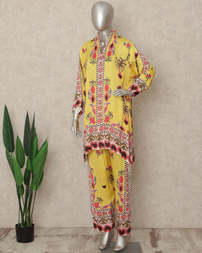 Bright Yellow Floral Border Co Ord Set Women