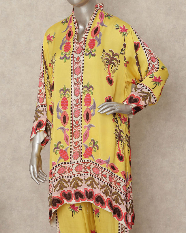 Bright Yellow Floral Border Co Ord Set Women