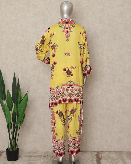 Bright Yellow Floral Border Co Ord Set Women