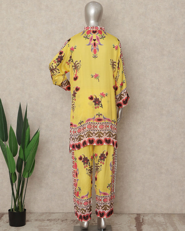 Bright Yellow Floral Border Co Ord Set Women