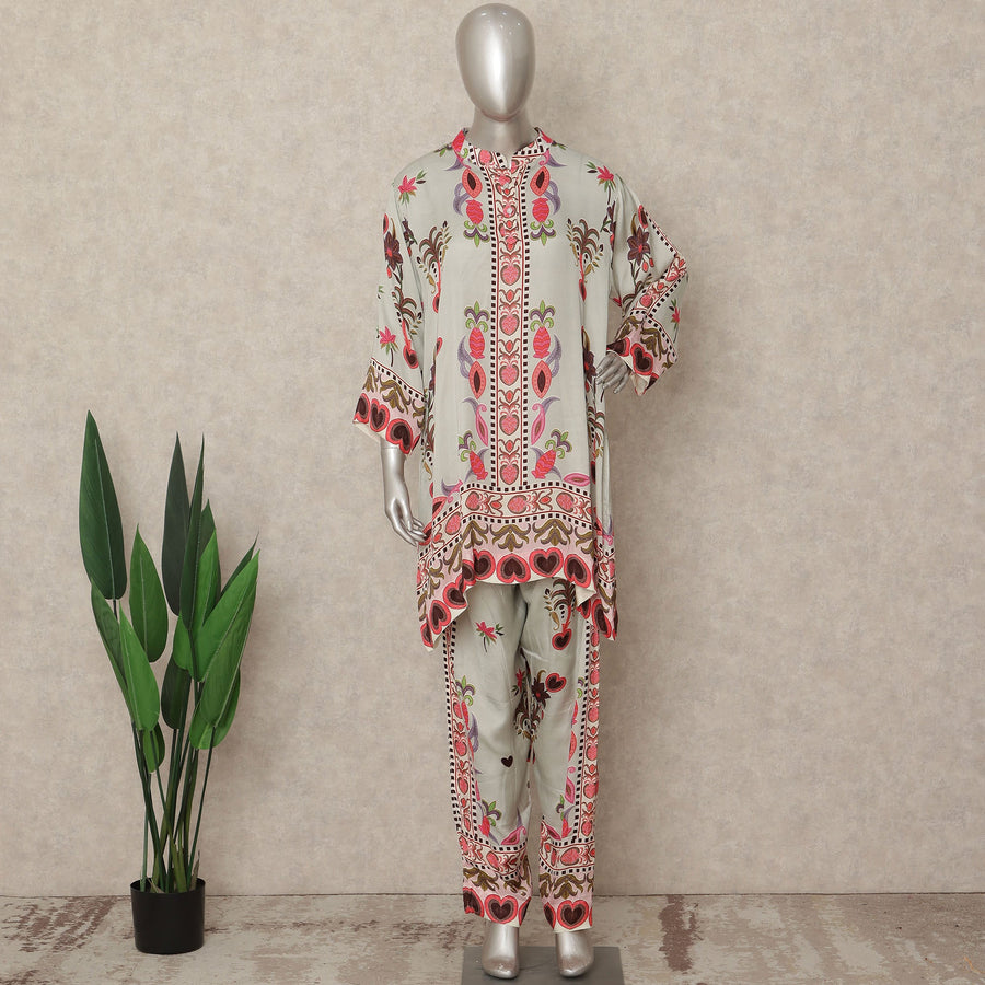 Ivory Pink Bouquet Co Ord Set Party Wear