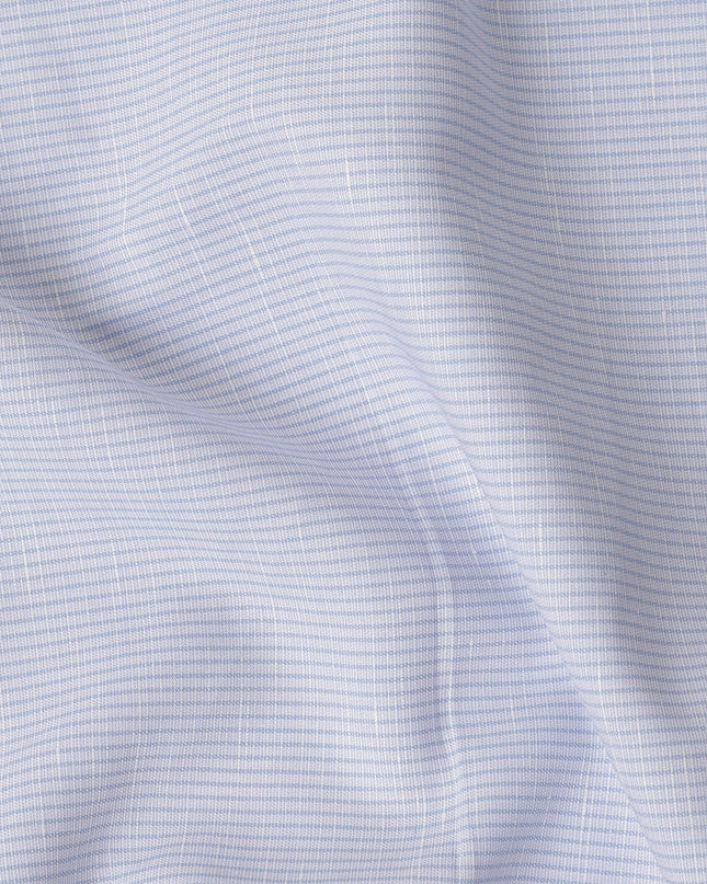 Light Blue and White Stripe Cotton Linen Shirting Fabric, 150 Cms Width, Made in India-D26148