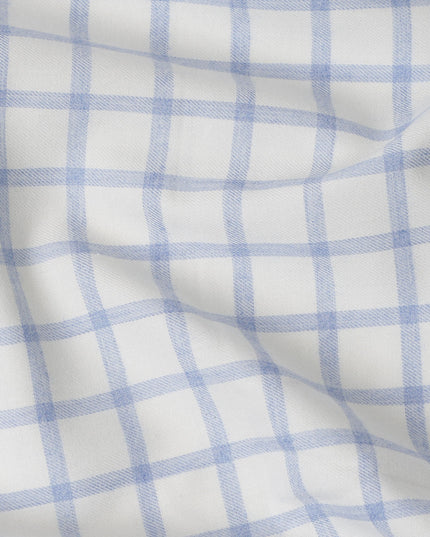 White and Sky Blue Windowpane Check Cotton Shirting Fabric, 150 Cms Width, Made in India-D26157