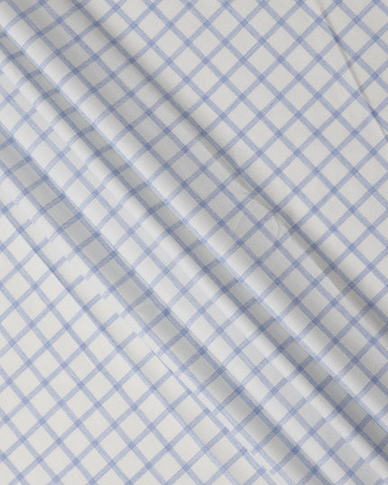 White and Sky Blue Windowpane Check Cotton Shirting Fabric, 150 Cms Width, Made in India-D26157