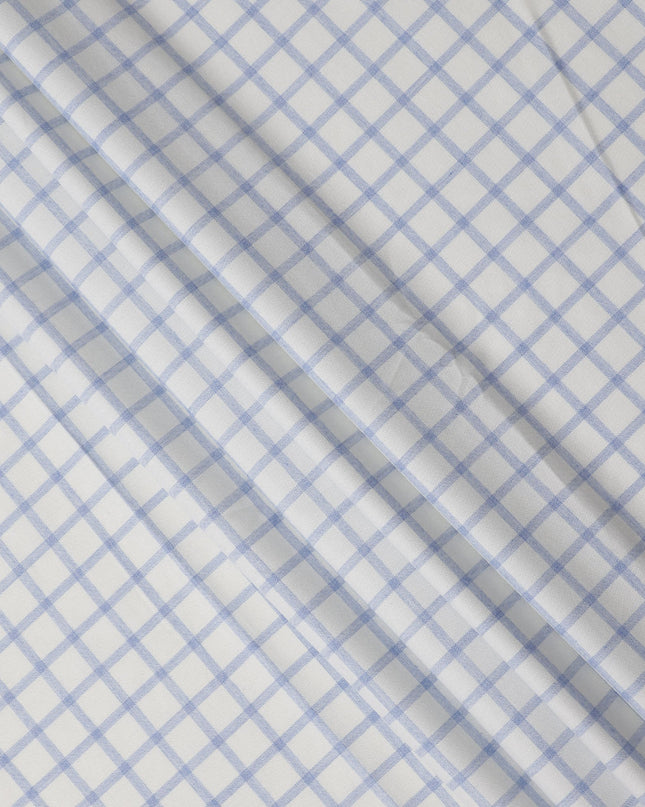 White and Sky Blue Windowpane Check Cotton Shirting Fabric, 150 Cms Width, Made in India-D26157