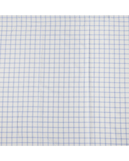 White and Sky Blue Windowpane Check Cotton Shirting Fabric, 150 Cms Width, Made in India-D26157