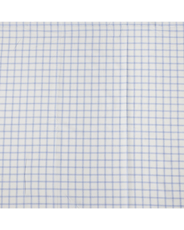 White and Sky Blue Windowpane Check Cotton Shirting Fabric, 150 Cms Width, Made in India-D26157