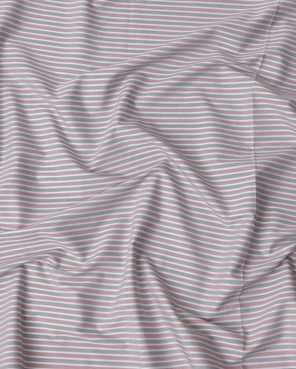 Grey and White Striped Cotton Shirting Fabric, 150 Cms Width, Made in India-D26147