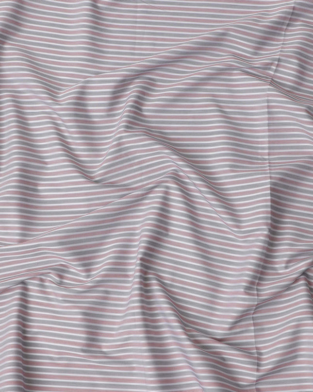 Grey and White Striped Cotton Shirting Fabric, 150 Cms Width, Made in India-D26147