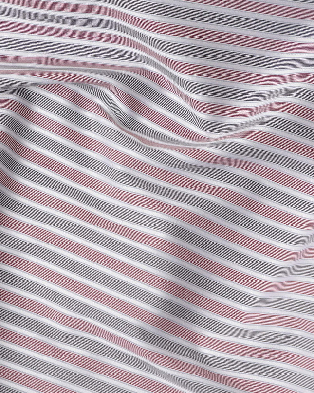 Grey and White Striped Cotton Shirting Fabric, 150 Cms Width, Made in India-D26147