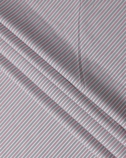 Grey and White Striped Cotton Shirting Fabric, 150 Cms Width, Made in India-D26147
