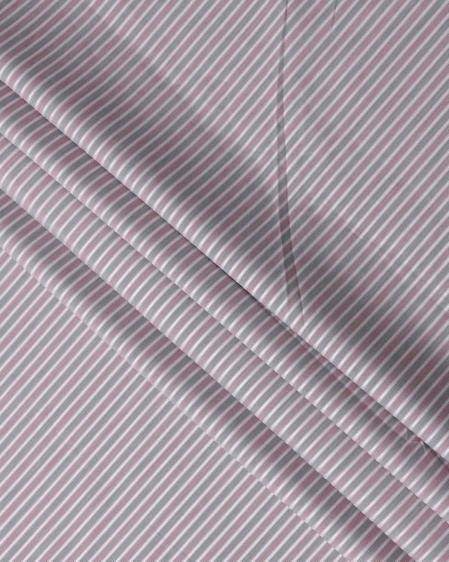 Grey and White Striped Cotton Shirting Fabric, 150 Cms Width, Made in India-D26147