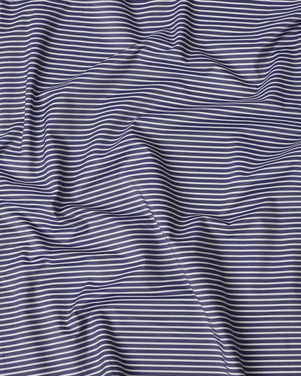 Navy Blue and White Striped Cotton Shirting Fabric, 150 Cms Width, Made in India-D26149