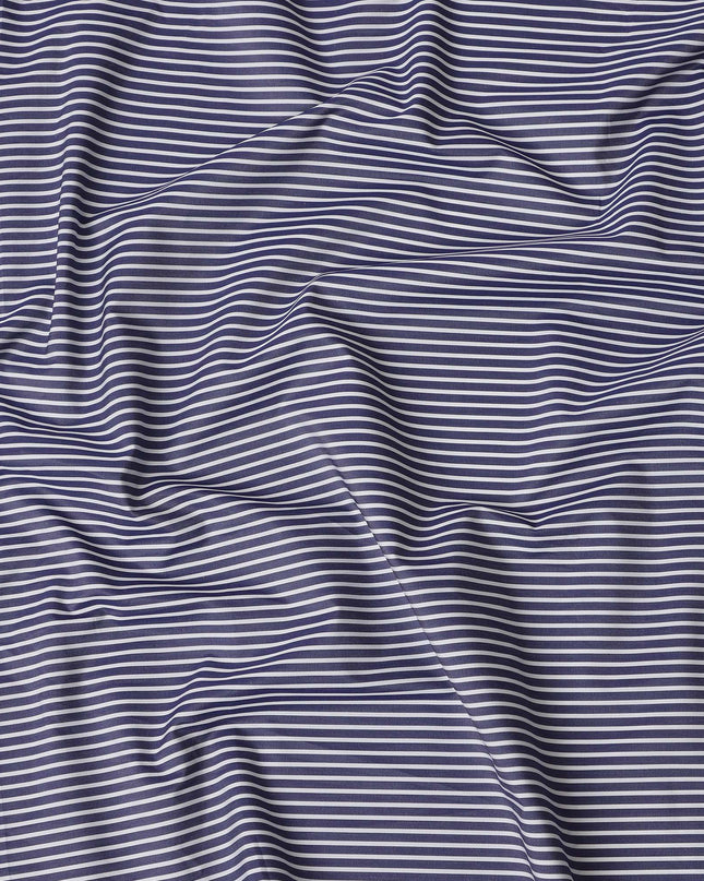 Navy Blue and White Striped Cotton Shirting Fabric, 150 Cms Width, Made in India-D26149