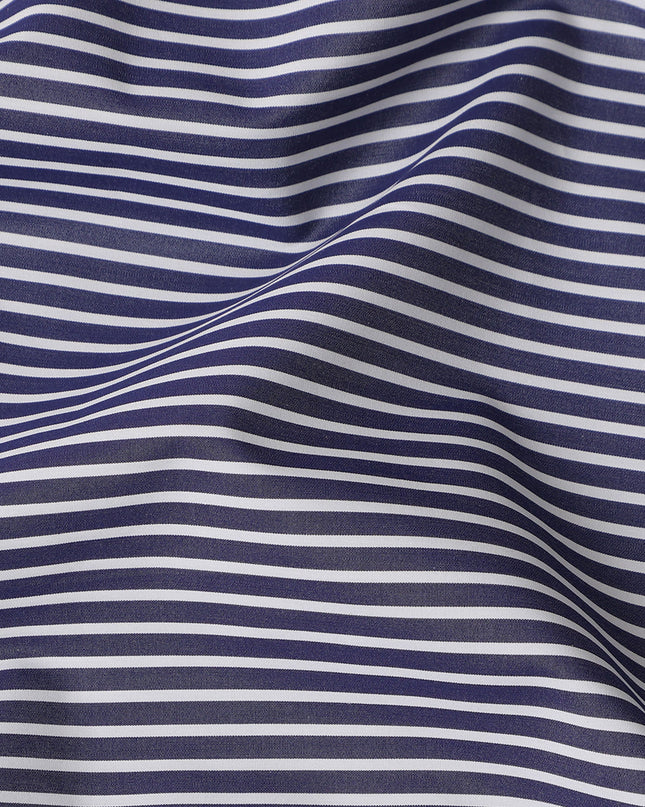 Navy Blue and White Striped Cotton Shirting Fabric, 150 Cms Width, Made in India-D26149