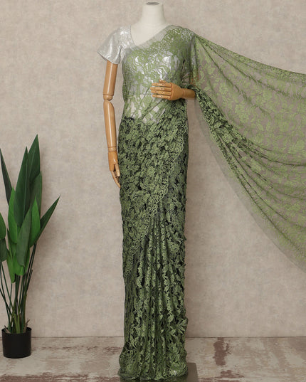 Emerald Green Black Premium French 2 Tone Chantilly Saree Lace Fabric 5.5 Meters x 110 Cms Width Elegant Floral Net Material From France Unstitched Blouse Not Included-D28151