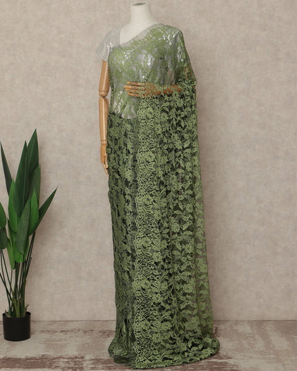 Emerald Green Black Premium French 2 Tone Chantilly Saree Lace Fabric 5.5 Meters x 110 Cms Width Elegant Floral Net Material From France Unstitched Blouse Not Included-D28151