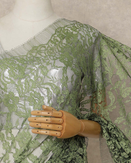 Emerald Green Black Premium French 2 Tone Chantilly Saree Lace Fabric 5.5 Meters x 110 Cms Width Elegant Floral Net Material From France Unstitched Blouse Not Included-D28151