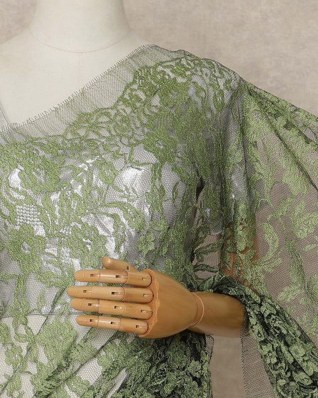 Emerald Green Black Premium French 2 Tone Chantilly Saree Lace Fabric 5.5 Meters x 110 Cms Width Elegant Floral Net Material From France Unstitched Blouse Not Included-D28151