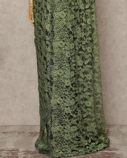 Emerald Green Black Premium French 2 Tone Chantilly Saree Lace Fabric 5.5 Meters x 110 Cms Width Elegant Floral Net Material From France Unstitched Blouse Not Included-D28151