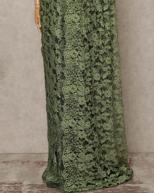 Emerald Green Black Premium French 2 Tone Chantilly Saree Lace Fabric 5.5 Meters x 110 Cms Width Elegant Floral Net Material From France Unstitched Blouse Not Included-D28151