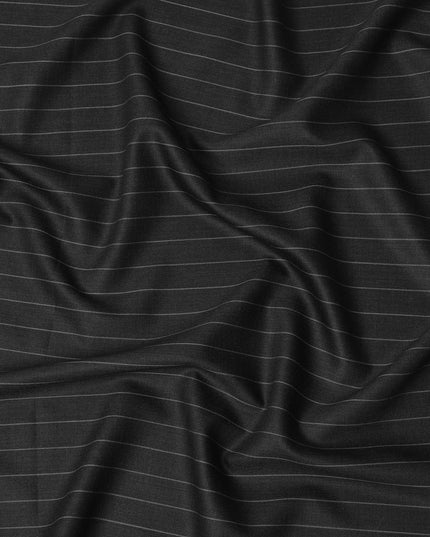 Black Pinstripe Premium Super 130’s English Wool & Cashmere Suiting Fabric, 150 cm Width, 3.75 Mtrs Cut, Made in UK-D26752