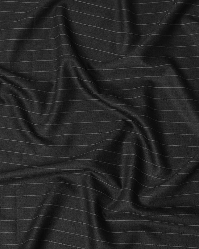 Black Pinstripe Premium Super 130’s English Wool & Cashmere Suiting Fabric, 150 cm Width, 3.75 Mtrs Cut, Made in UK-D26752