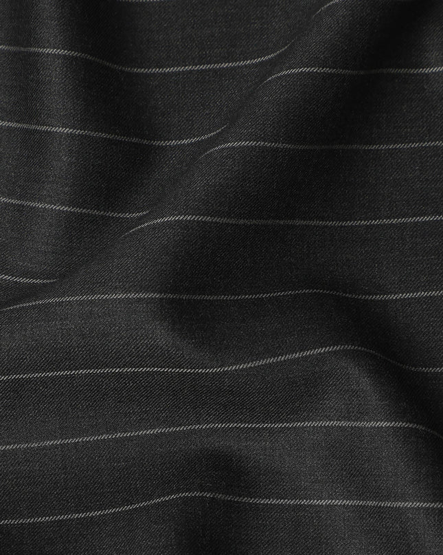 Black Pinstripe Premium Super 130’s English Wool & Cashmere Suiting Fabric, 150 cm Width, 3.75 Mtrs Cut, Made in UK-D26752