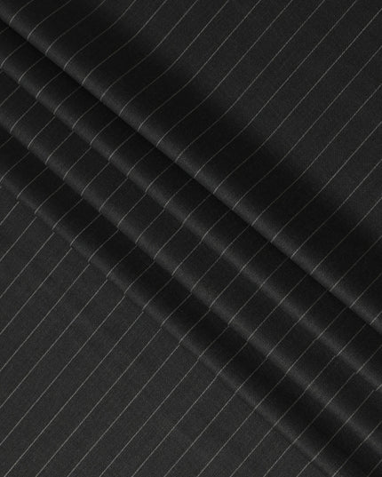 Black Pinstripe Premium Super 130’s English Wool & Cashmere Suiting Fabric, 150 cm Width, 3.75 Mtrs Cut, Made in UK-D26752