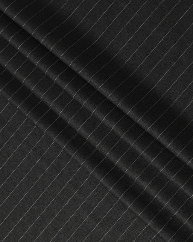 Black Pinstripe Premium Super 130’s English Wool & Cashmere Suiting Fabric, 150 cm Width, 3.75 Mtrs Cut, Made in UK-D26752