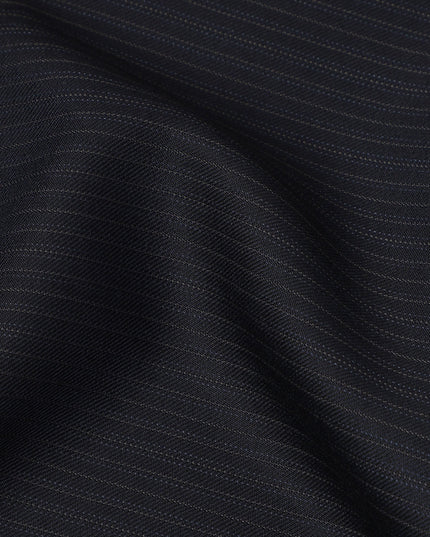 Dark Blue Pinstripe Premium Super 130’s English All Wool Suiting Fabric, 150 cm Width, 4.00 Mtrs Cut, Made in UK-D26756