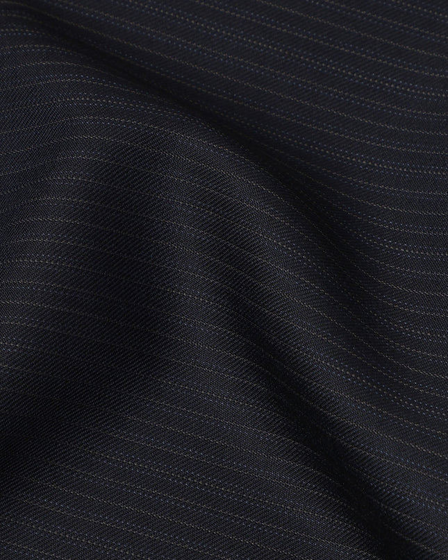 Dark Blue Pinstripe Premium Super 130’s English All Wool Suiting Fabric, 150 cm Width, 4.00 Mtrs Cut, Made in UK-D26756