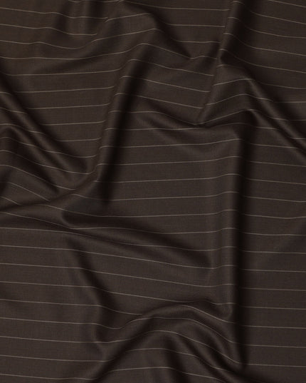 Dark Brown Pinstripe Premium Super 130’s English Wool & Cashmere Suiting Fabric, 150 cm Width, 3.75 Mtrs Cut, Made in UK-D26754