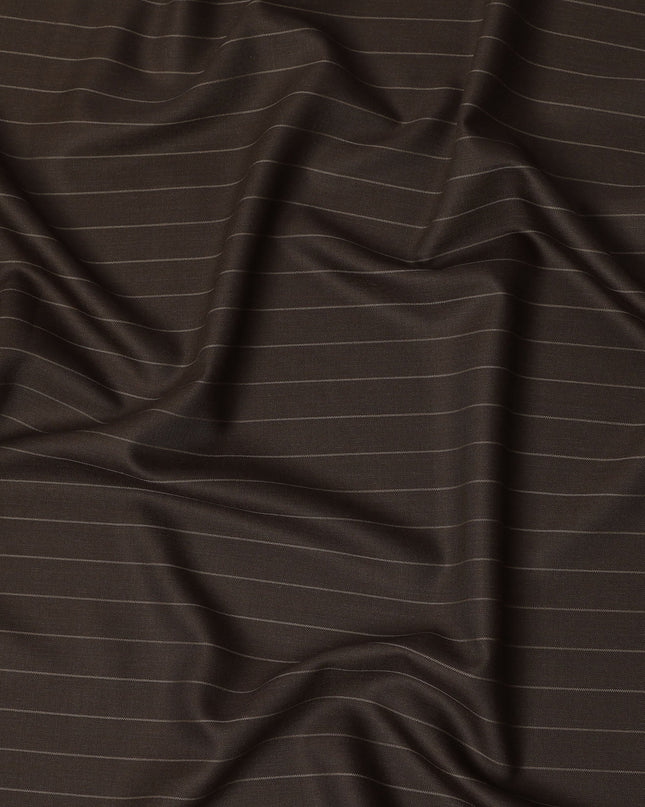 Dark Brown Pinstripe Premium Super 130’s English Wool & Cashmere Suiting Fabric, 150 cm Width, 3.75 Mtrs Cut, Made in UK-D26754