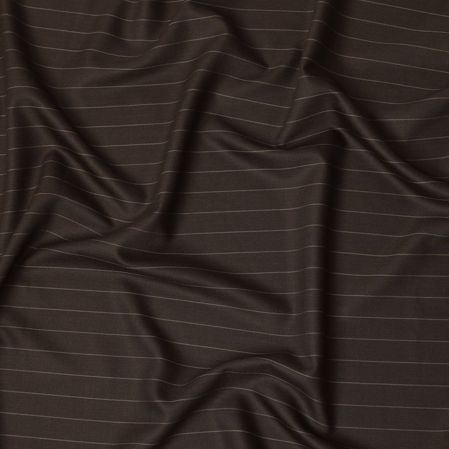 Dark Brown Pinstripe Premium Super 130’s English Wool & Cashmere Suiting Fabric, 150 cm Width, 3.75 Mtrs Cut, Made in UK-D26754