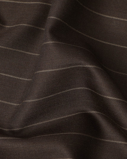 Dark Brown Pinstripe Premium Super 130’s English Wool & Cashmere Suiting Fabric, 150 cm Width, 3.75 Mtrs Cut, Made in UK-D26754