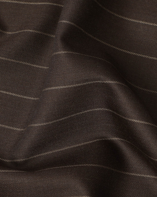 Dark Brown Pinstripe Premium Super 130’s English Wool & Cashmere Suiting Fabric, 150 cm Width, 3.75 Mtrs Cut, Made in UK-D26754