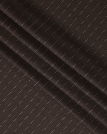 Dark Brown Pinstripe Premium Super 130’s English Wool & Cashmere Suiting Fabric, 150 cm Width, 3.75 Mtrs Cut, Made in UK-D26754