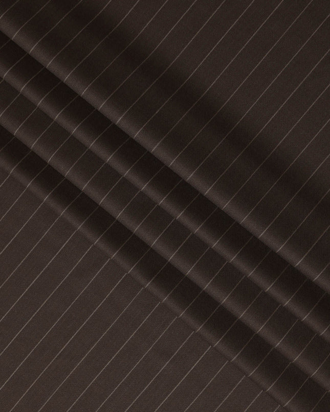 Dark Brown Pinstripe Premium Super 130’s English Wool & Cashmere Suiting Fabric, 150 cm Width, 3.75 Mtrs Cut, Made in UK-D26754