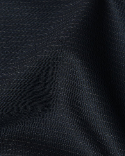 Navy Pinstripe Premium Super 130’s English All Wool Suiting Fabric, 150 cm Width, 4.00 Mtrs Cut, Made in UK-D26755