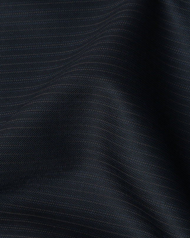 Navy Pinstripe Premium Super 130’s English All Wool Suiting Fabric, 150 cm Width, 4.00 Mtrs Cut, Made in UK-D26755